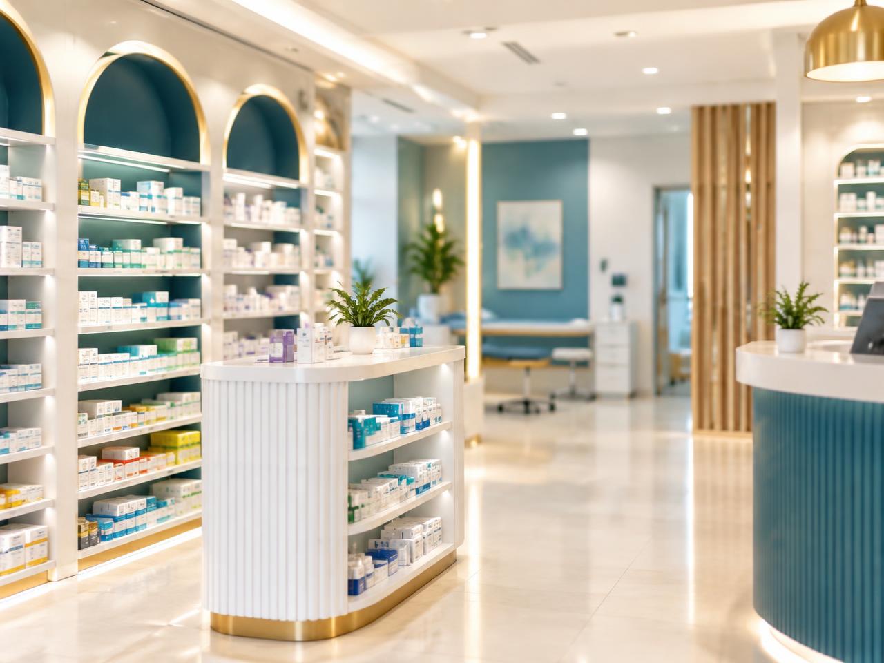 Medicine store shelves
